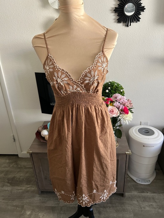 Speed Control Dresses & Skirts - Speed Control Brown Embroidered Spaghetti-Strap Sundress